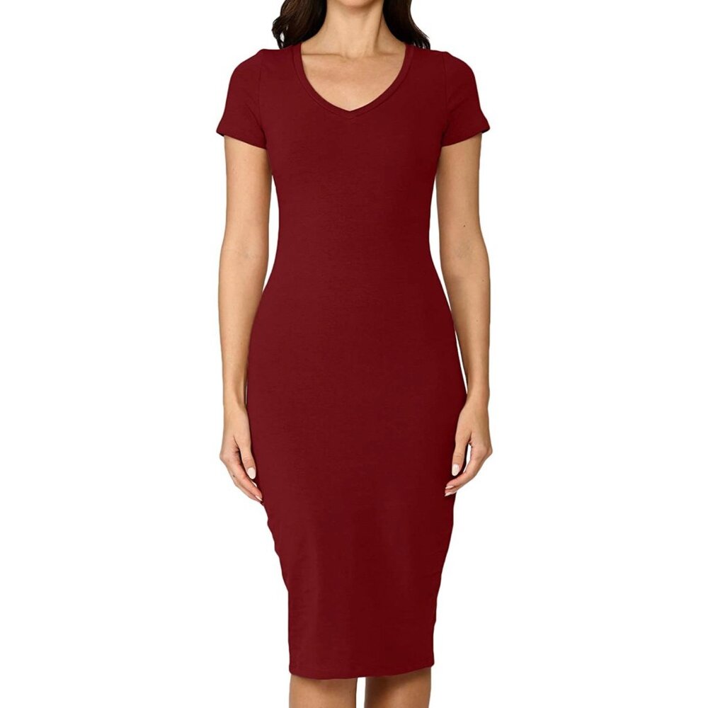 🌸3/$15🌸Burgundy Short Sleeve V-Neck Fitted Bodycon Dress sz L